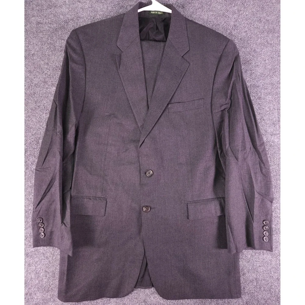 Ralph Lauren 44L 36x32 2pc Pant Suit Charcoal Pleated Cuffed Wool